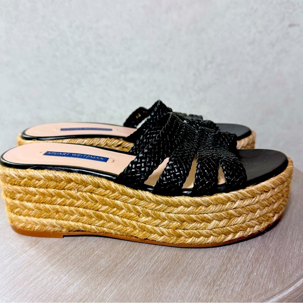 STUART WEITZMAN 38 WOMENS BLACK ROPED‎ SLIP ON SUMMER VACATION SUNDRESS SANDALS - Picture 6 of 10